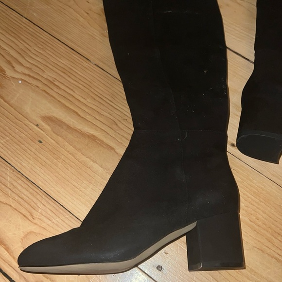 HALOGEN Black Suede Leather Over The Knee Block Heel Boots 6.5 M - Picture 2 of 8